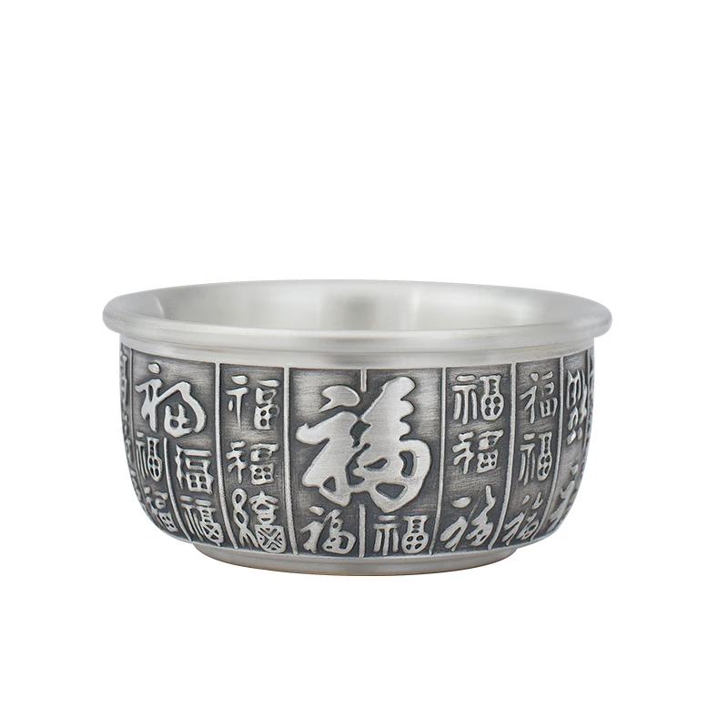 

Двухслойная изоляционная чайная чашка Baifu в форме чаши, серебро 999 пробы, рельефная Серебряная чайная чашка с ножками, одна чашка, мастер-чаш...
