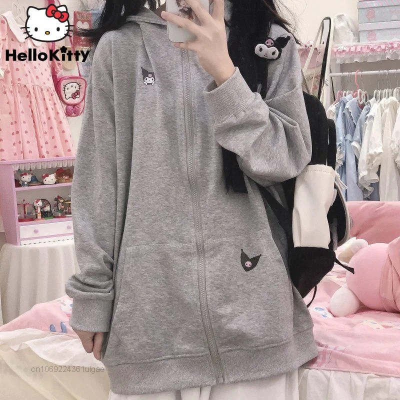 

Sanrio Kuromi Spring Clothes Women Trend Thin Hoodies Y2k Girl Long Sleeve Tops College Style Sweatshirts Female Zipper Cardigan