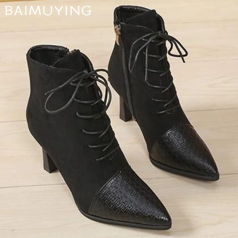 Замшевые женские ботильоны с острым носком пикантные туфли на высоком каблуке