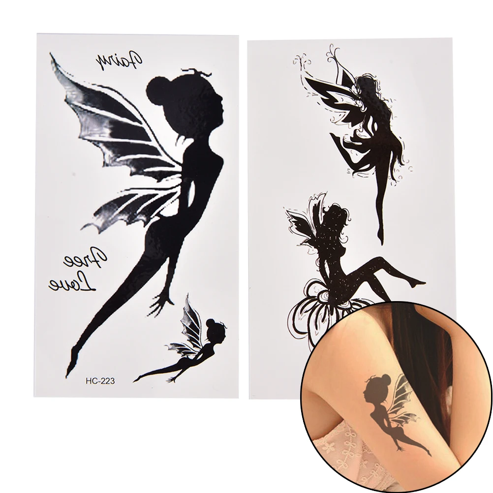 

Black Angel Girl Waterproof Temporary Tattoo Sticker Arm Leg Tatoo Henna Fake Flash Tattoo Stickers Taty Tatto