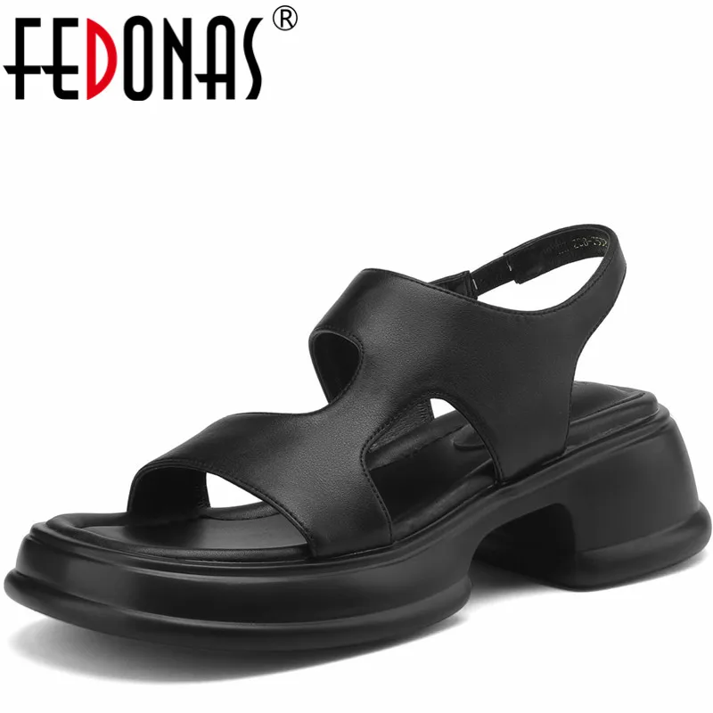 

FEDONAS/2023; Летние женские босоножки для отдыха; Туфли-лодочки на платформе и толстом высоком каблуке; Удобная Повседневная Уличная обувь из натуральной кожи для женщин