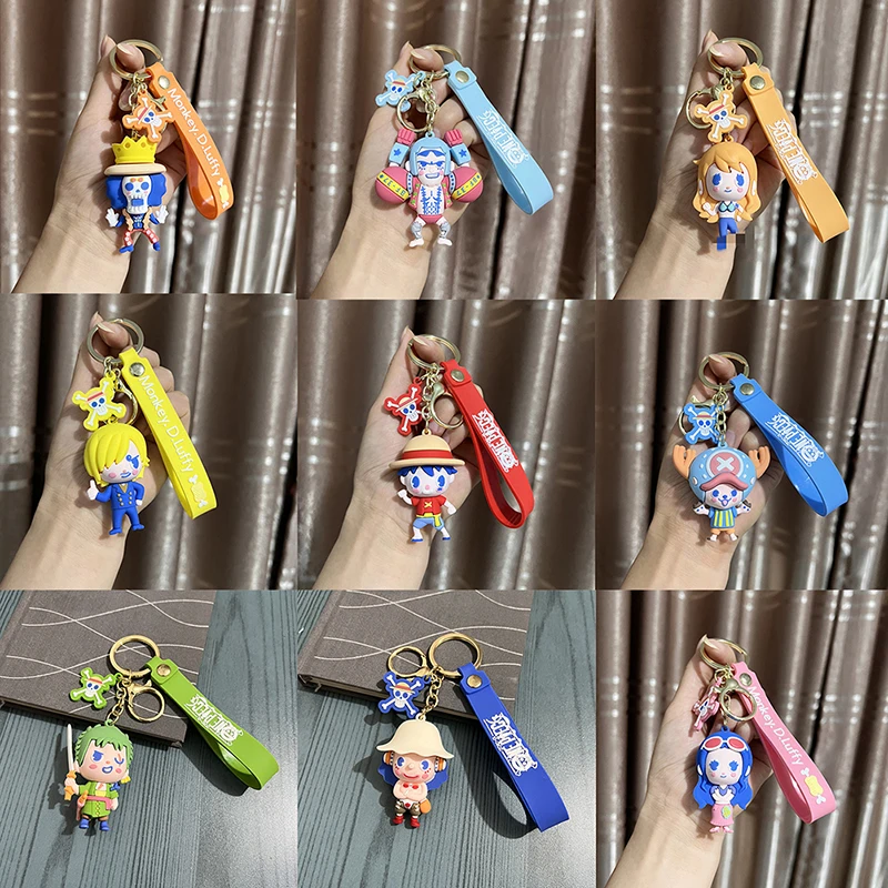 

New Anime One Piece 3D Keychain Cartoon Figure Luffy PVC Keychain Key Ring Lanyard Schoolbag Pendant Accessories Cosplay Pendant