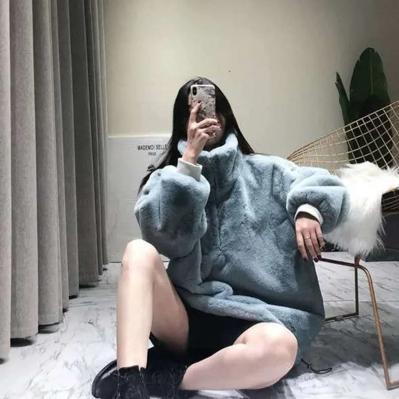 Coats Women Winter Warm Tops Faux Rabbit Casual Loose Ukraine Fake Fur Coat Elegant Thick Warm Outerwear Jacket top turklneck