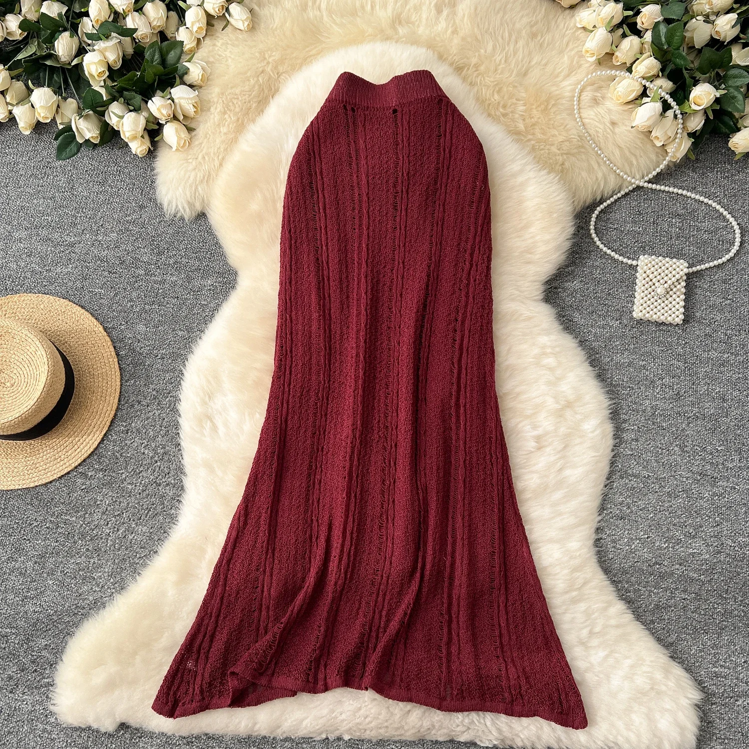 Базовая вязаная винтажная модная длинная юбка трапециевидной формы с высокой