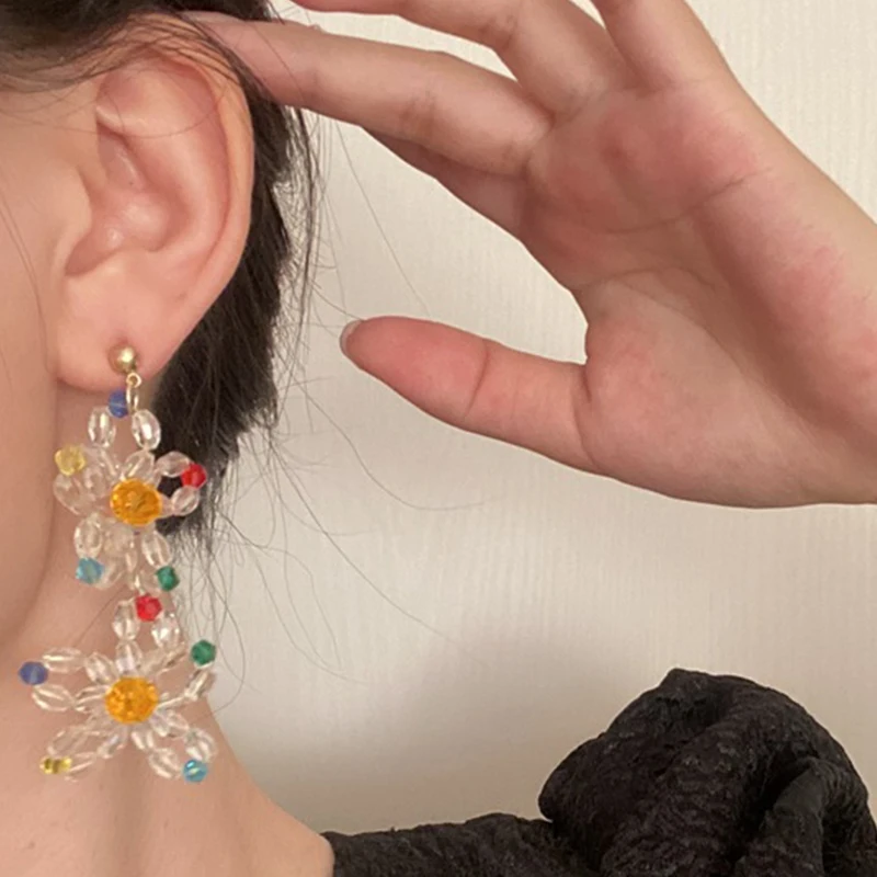 

Vintage Trendy Tassels Dangle Earrings for Women Long Crystal Flower Stud Earring Fashion 925 Silver Needle Earring Jewelry Gift