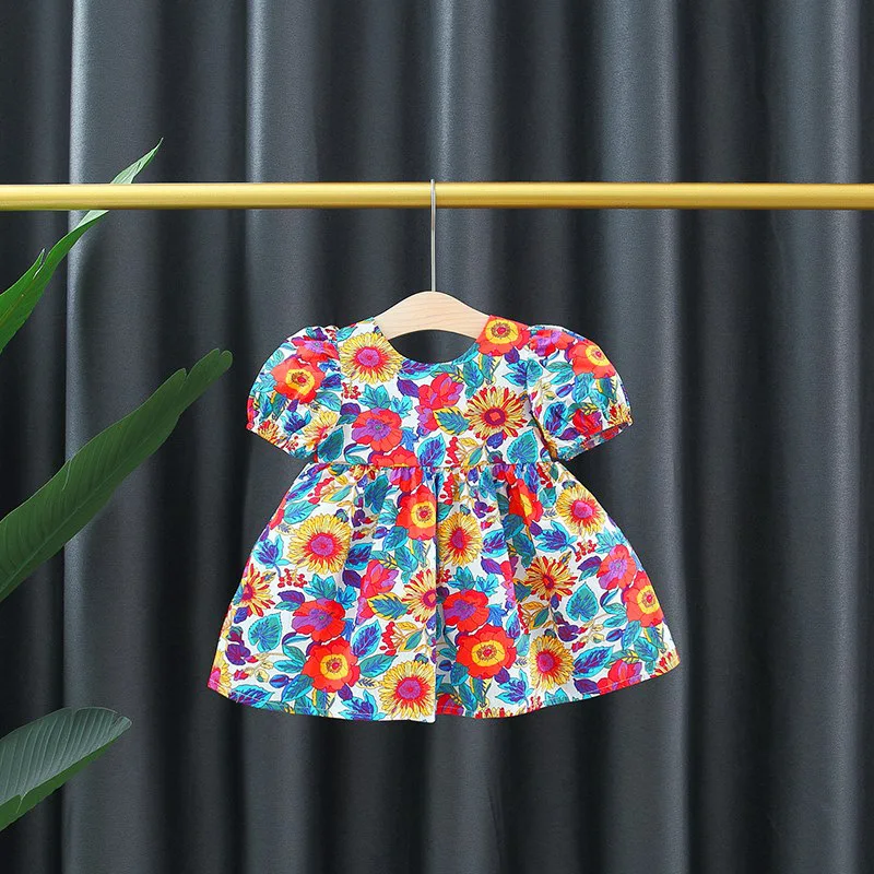 

Baby Clothes Girl Dress Toddler Print Clothing Children Multicolor Floral Short Sleeve Princess Dresses Infant Summer Clothing