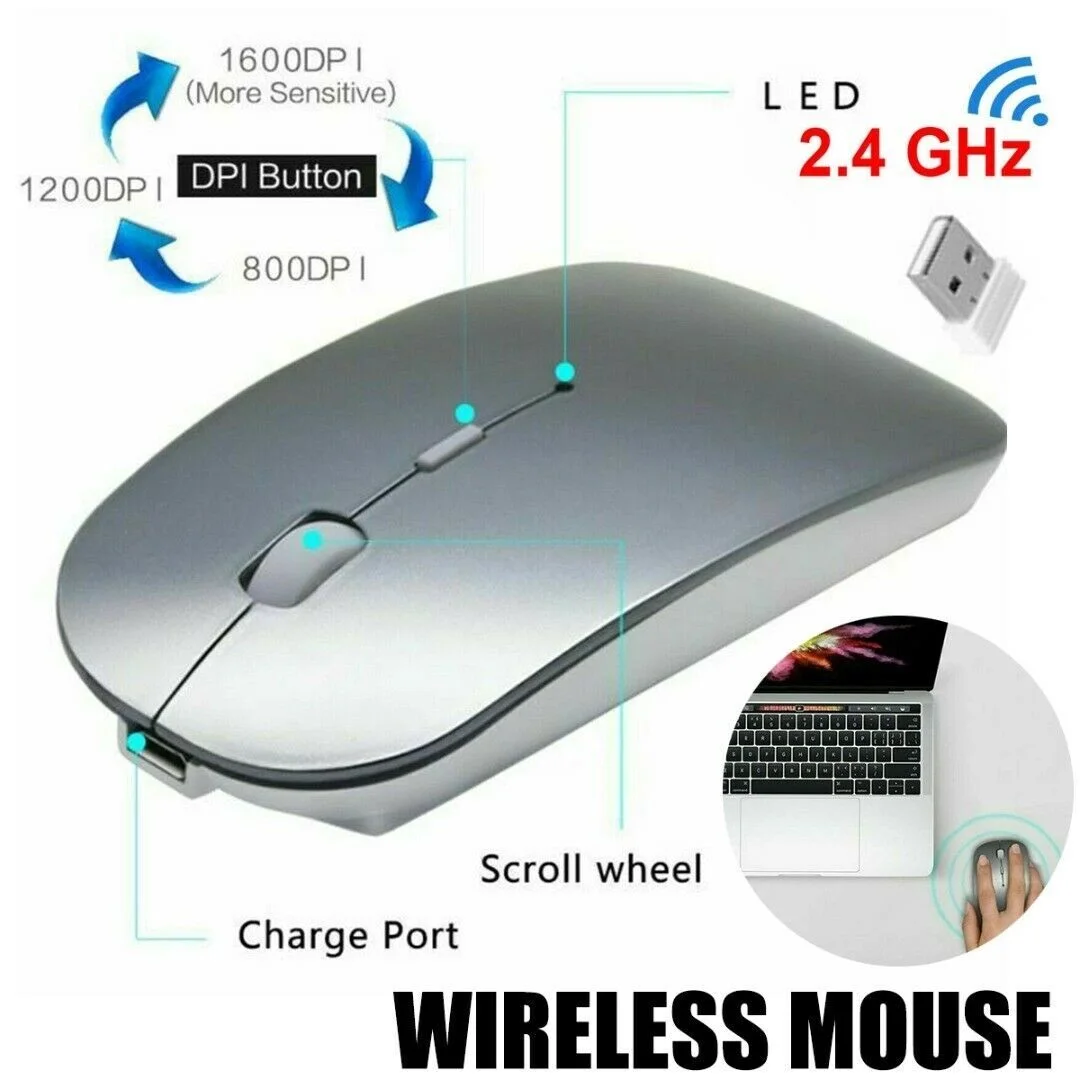 

Mouse Wireless Cordless Mouse USB Dongle Mice For PC Laptop 2.4GHz Rechargeable