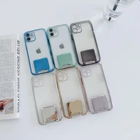 transparent plating silicone case for iphone 13 12 11 pro max xr xs x 7 8 plus se 2020 telescopic phone holder stand soft cove