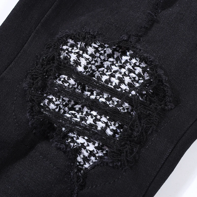 Street Fashion Men Jeans High Quality Black Elastic Stretch Skinny Fit Ripped Jeans Men Patched Designer Hip Hop Brand Pants