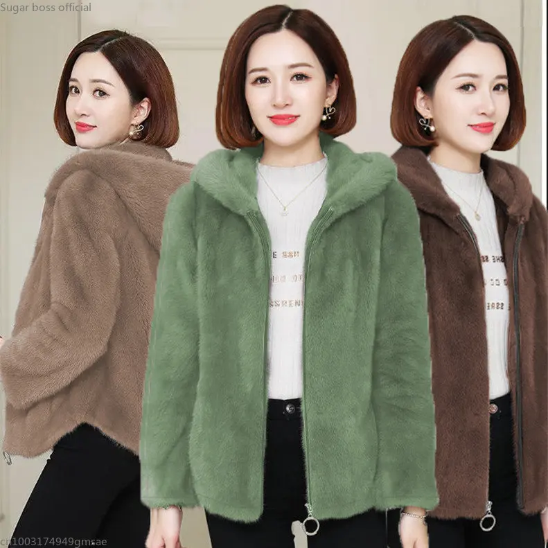 Add velvet padded double-sided coral fleece autumn  winter loose hooded warm sweater women cardigan home lamb plush coat