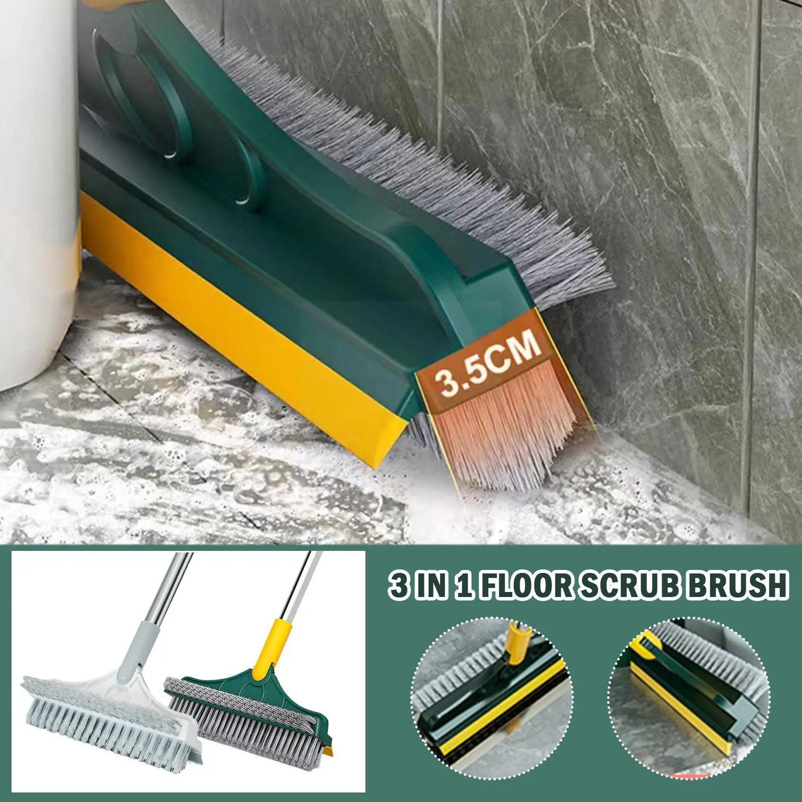 

3 In 1 Floor Scrub Brush 120 Degree Rotatable Adjustable Long Handle Stiff Broom Mop Crevice Cleaning Scraper Brush For Bat Y1S3