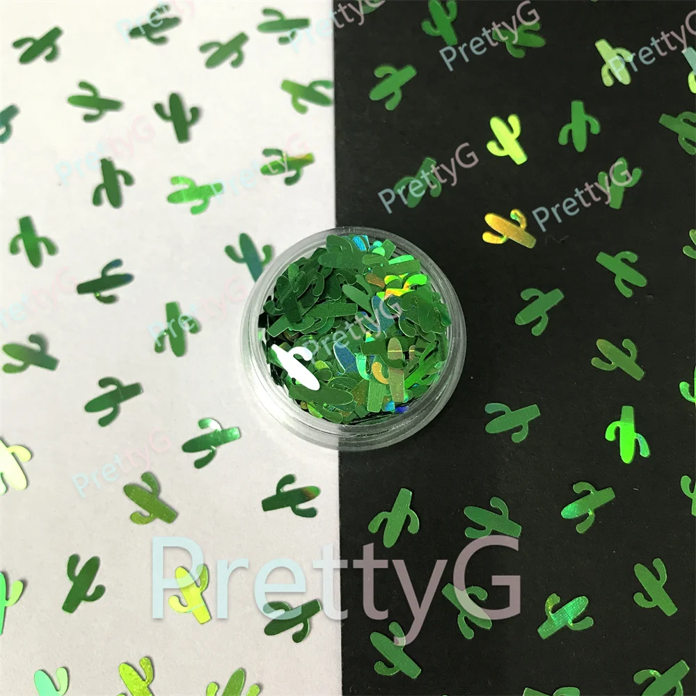 Оптовая продажа 8 мм голографические блестки PrettyG в форме кактуса и зеленой