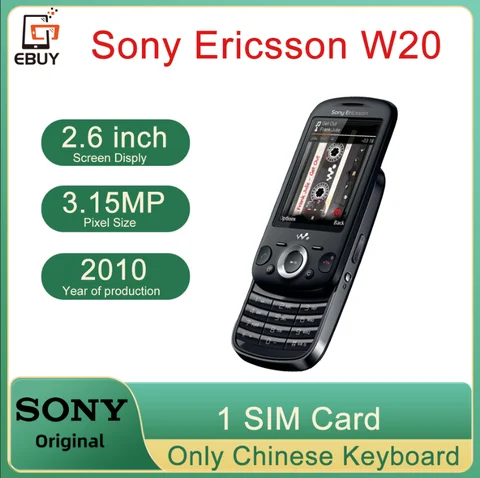 Оригинальный мобильный телефон Sony Ericsson W20 GSM 2G 3G слайдер 2,6 дюйма, 3,15 МП, разблокированный мобильный телефон с камерой. Только китайская клавиатура.