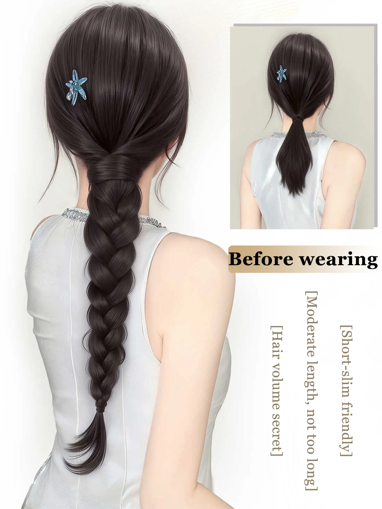 Фото LM Wrap Around French Braid Ponytail – длинный, сделанный вручную, искусственный хвост-коса для женщин, для повседневного элегантного стиля. №2