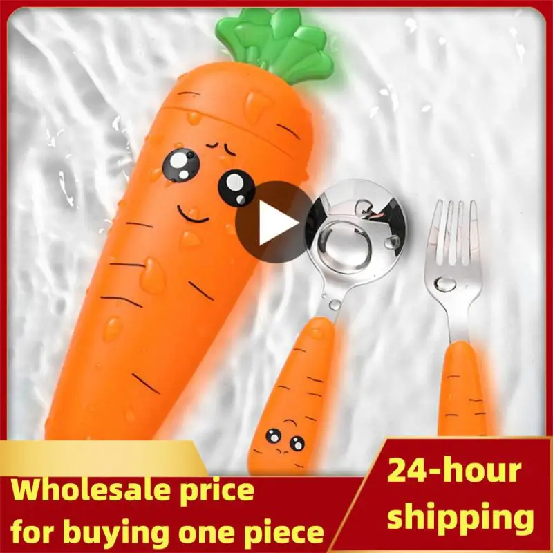

Детские столовые приборы, мультяшный набор столовых приборов для кормления детей, вилка и ложка для моркови, кухонные приборы, вилка и чайная ложка