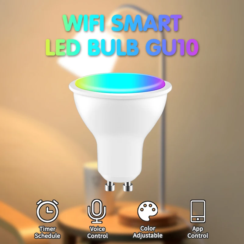 

Tuya GU10 WIFI Smart LED Bulbs RGB CW 5W Light Bulb AC 100-240V Dimmable Lamps Smart Life APP Control Work For Alexa Google Home