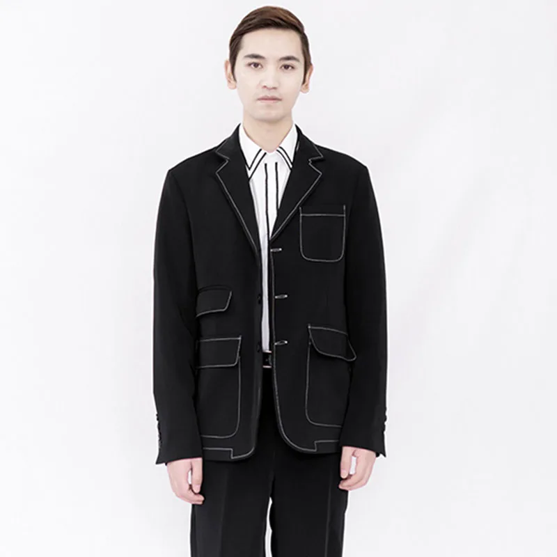 Men's Simple White Line Suit Large Size New Style Personalized Multi Pocket Fashion Classic Business Casual |