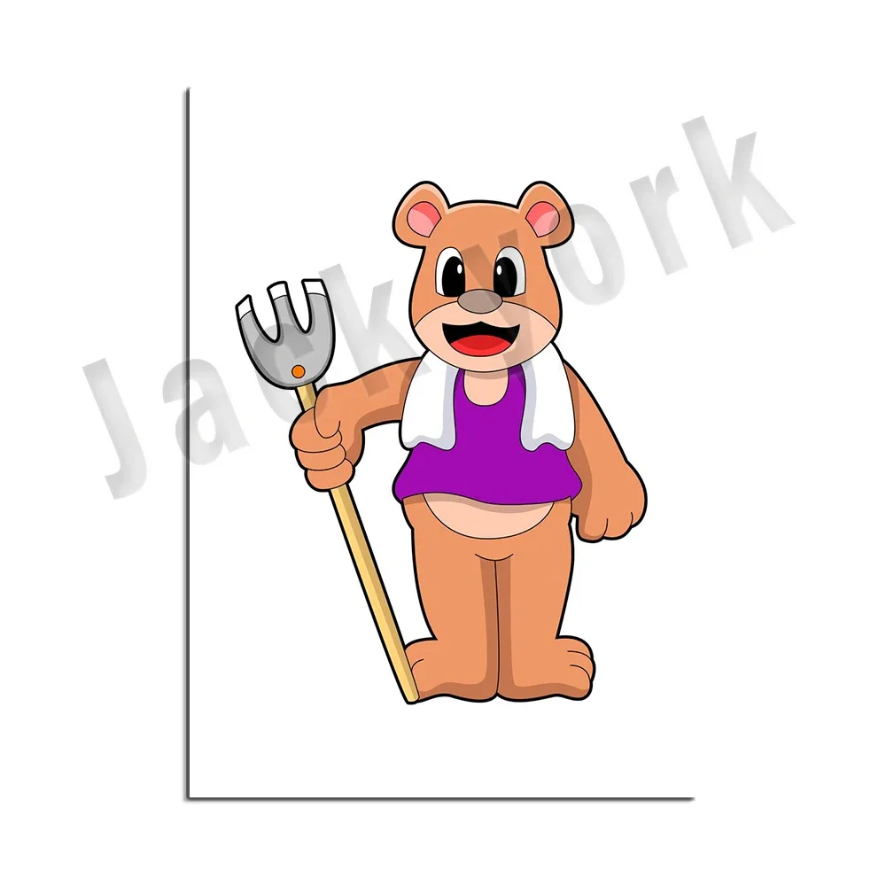 Funny animals goat farmer fisherman hat hippo garden hoe penguin cow pitchfork work poster