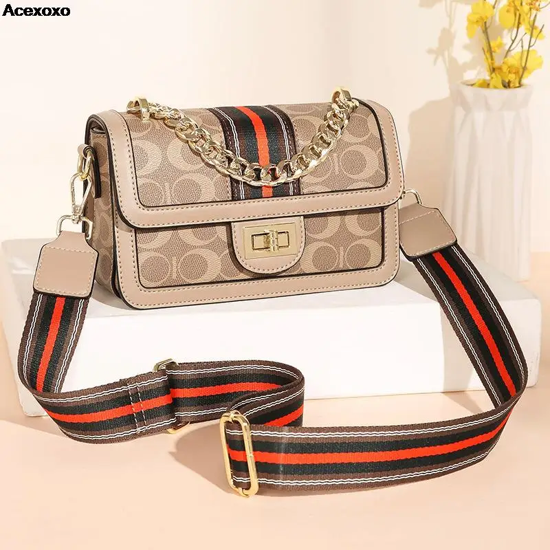 

Women's bag Fashion wide shoulder strap small square bag printed crossbody bag