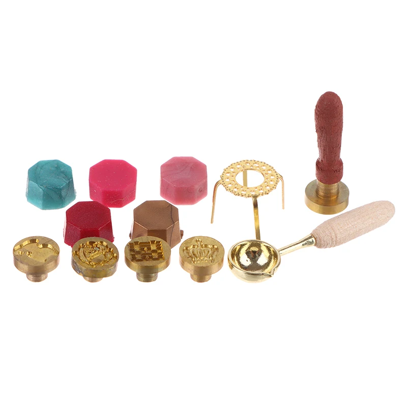 

1Set 1:12 Dollhouse Miniature Wax Seal Tool Lacquer Spoon Handle Wax Pellets Envelope Model Kids Pretend Play Toys
