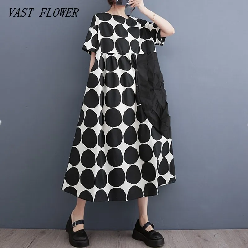 

short sleeve oversized cotton vintage Polka Dot new in dresses for women casual loose long summer dress elegant clothing 2023