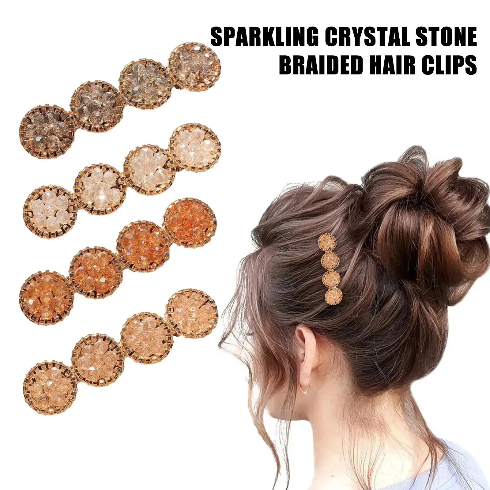 

Korean Version Fashion Girls Water Drill Hair Clip Sparkling Crystal Stone Braided Hair Pin For Women 4 Color