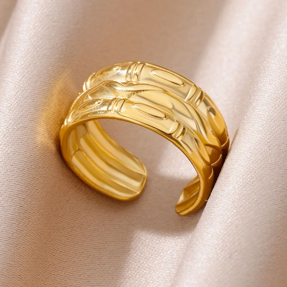 

Stainless Steel Rings For Women Men Gold Color Wide Open Ring Female Male Party Finger Jewelry 2023 Trend Free Shipping