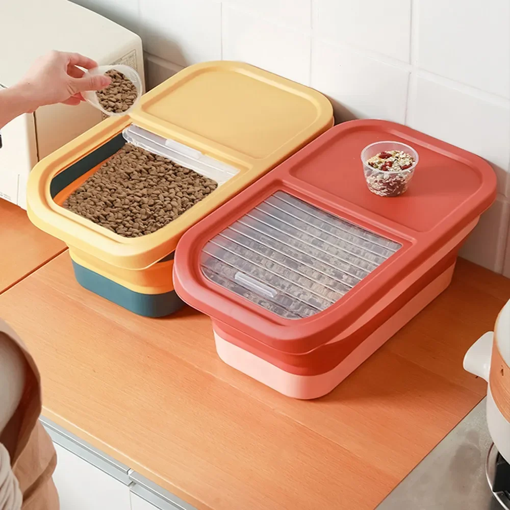 

Collapsible Dog Food Storage Container Pet Food Container with Lids Airtight Cat Food Containers Foldable Kitchen Rice Storage