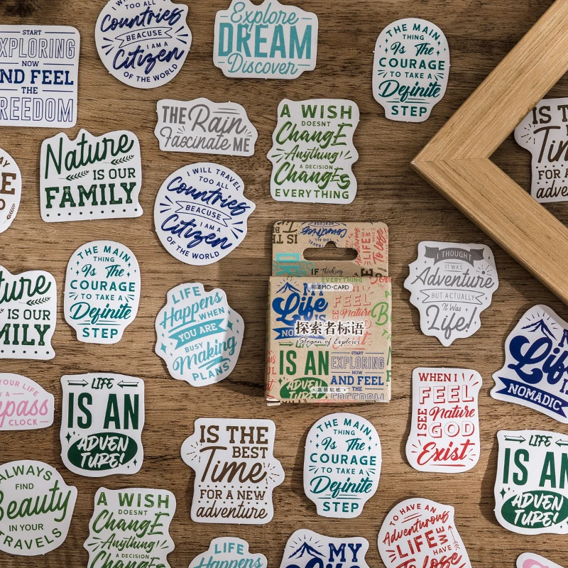 

46PCS explorer tagline Sticky Sticker Aesthetic Stickers Decoractive Scrapbooking Child Accessories DIY Phone for Kids
