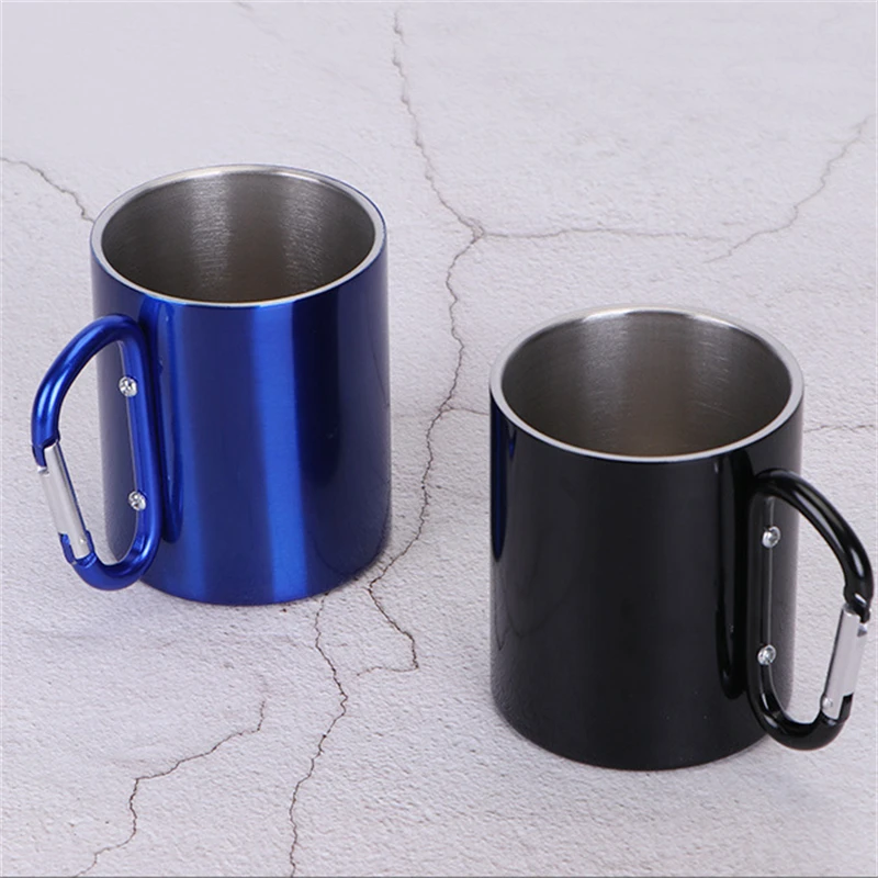 220/300ml Outdoor Camping Travel Stainless Steel Cup Carabiner Hook Handle Picnic Water Mug Outdoor Travel Hike Portable Cups images - 6