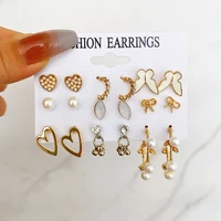 fashion womens earrings set pearl crystal stud earrings for women boho geometric round butterfly tassel earrings punk jewelry