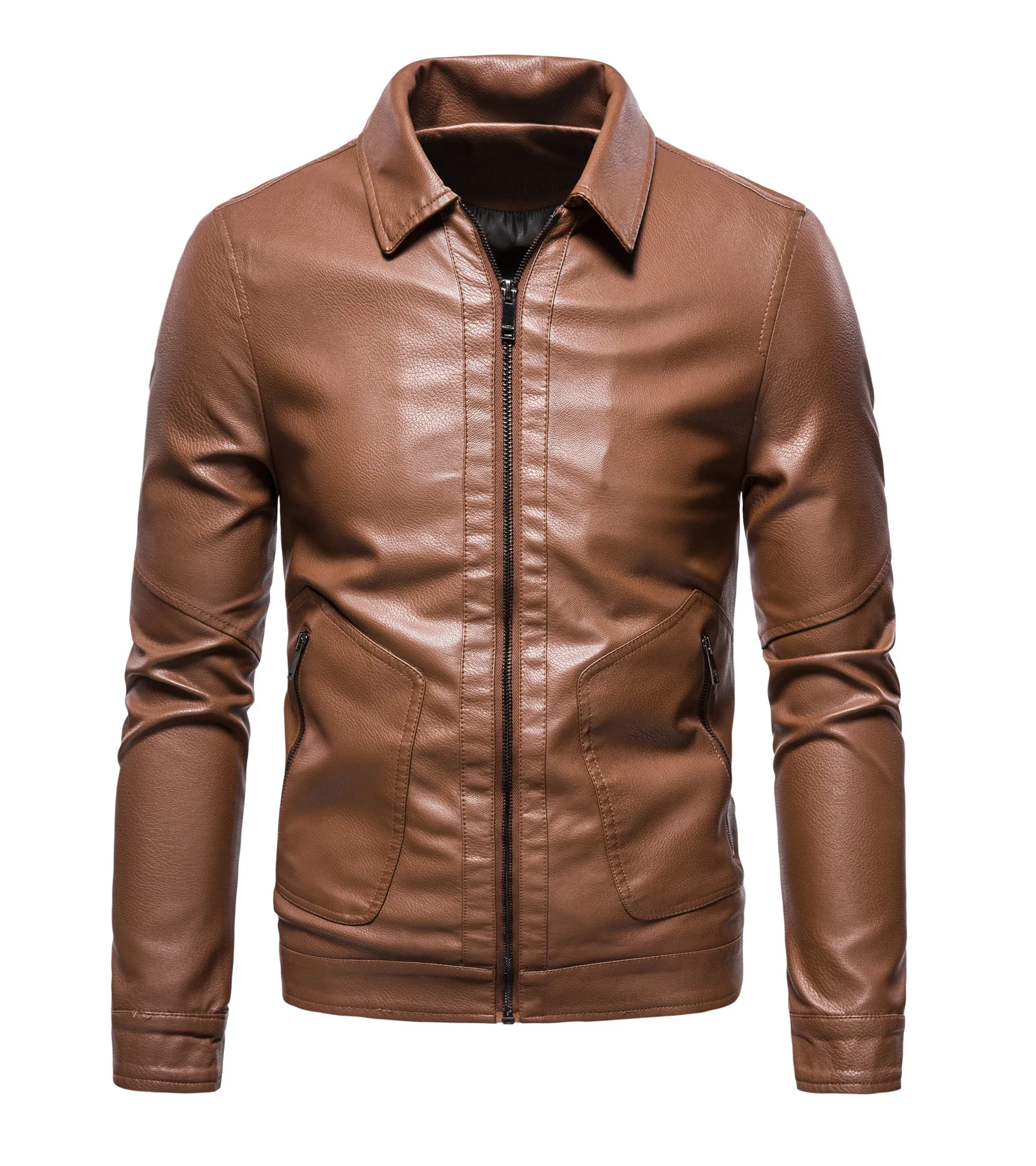 

Men's Trendy Brand Youth Pu Leather Jacket Lapel Fleece Leather Jacket