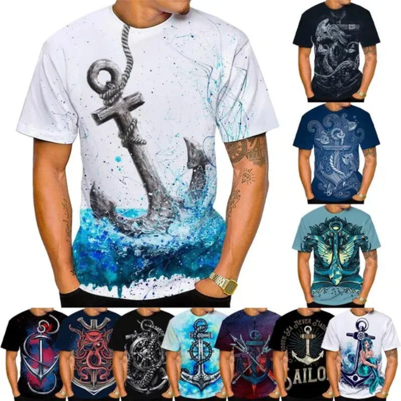 

Fashion Men Clothing New Anchor 3D Print T-shirt Unisex Casual Oversized T Shirt Harajuku Street Round Neck Short Sleeve Tops