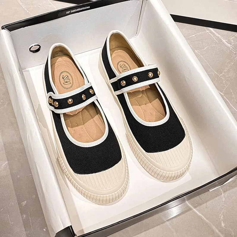 Brand Mary Jane Shoes Thick-soled Canvas Shoes Women Retro Rivet Lolita Shoes Japanese Jk Uniform Original Girl College Style