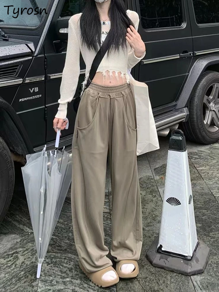 

Casual Pants Women Loose Design Streetwear Retro Pocket Personality Summer Simple Pure Sweet Korean Style Fashion Teens Wide Leg