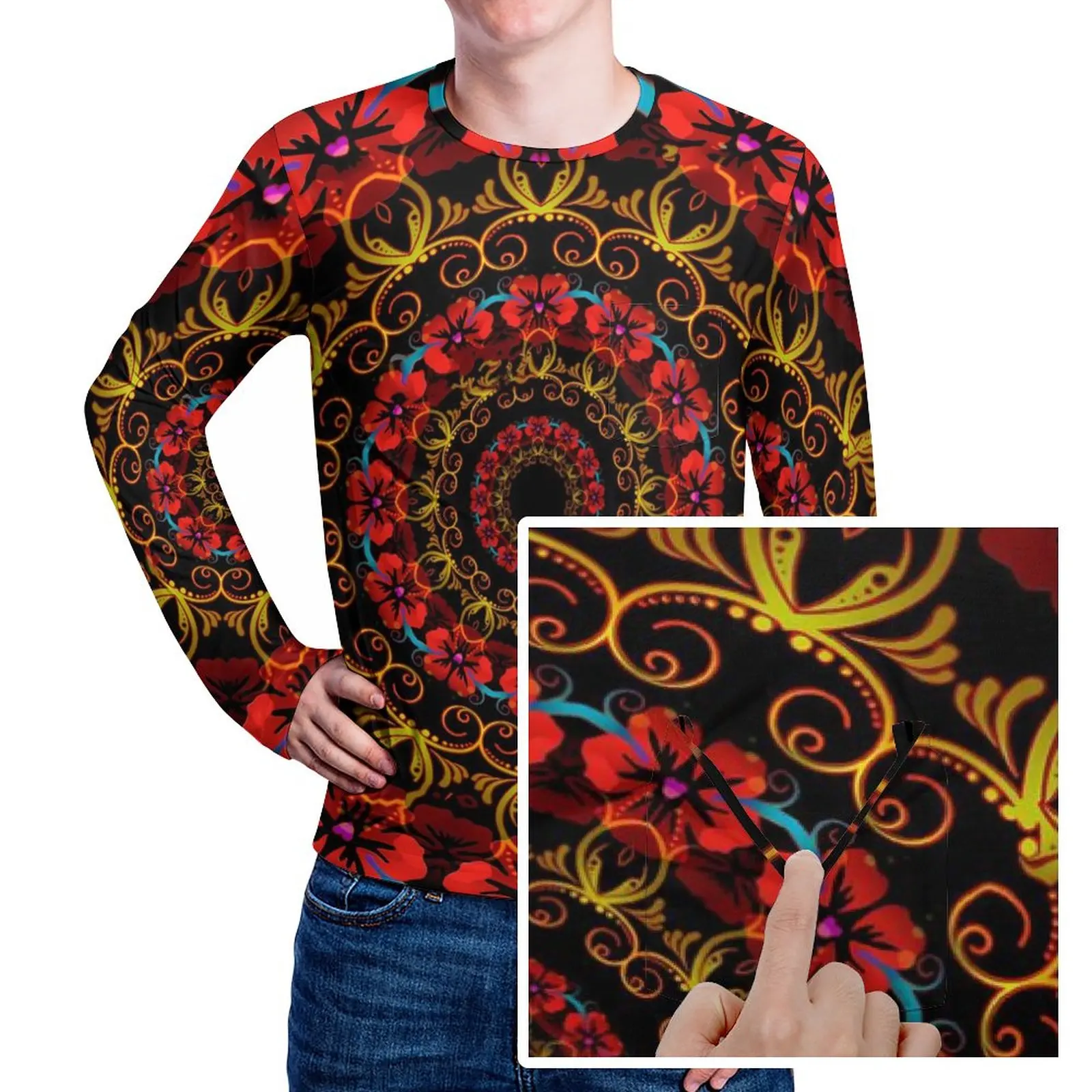 

Flower Power Print T-Shirt Fractal Hibiscus Male Cool T-Shirts Custom Tees Long Sleeve Street Style Plus Size Birthday Present