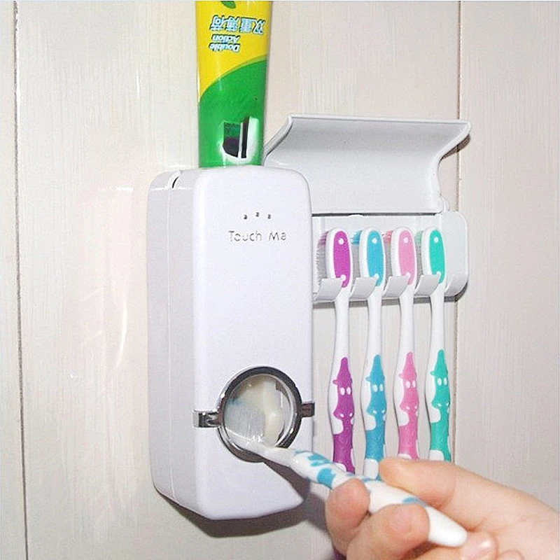 

2021 New Wall Mounted Automatic Toothpaste Dispenser Squeezers Bathroom Accessories Toothpaste Rack Dispensador Pasta Dientes