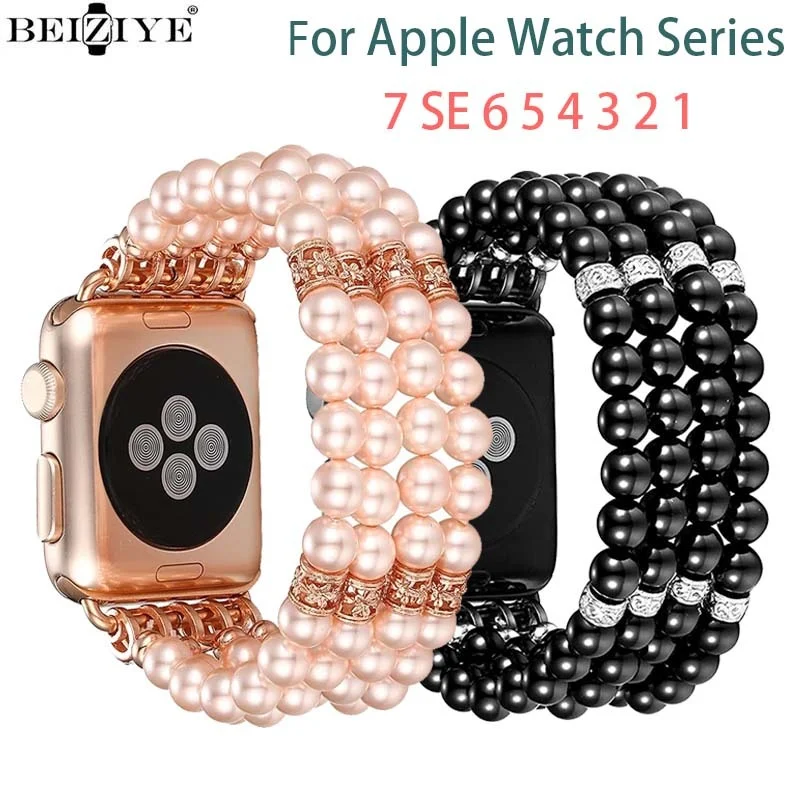 

Women pearl bracelet For Apple Watch Band 38mm 42mm 40mm 44mm 41mm 45mm TPU soft protective case for iwatch series 7 se 6 5 4 3