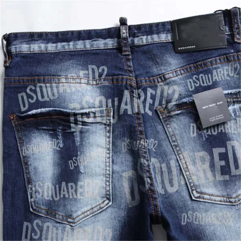 Men's DSQUARED2 Brand Italy Chain Jeans Pants Top Quality Men Slim Jeans Denim Trousers Blue Pencil Pants Jeans For Men 1093