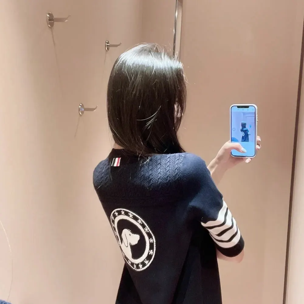 

High Quality Star Puppy Round Neck Dress Female Style Spring and Summer TB Knitted Ice Silk Loose Straight Pullover Skirt