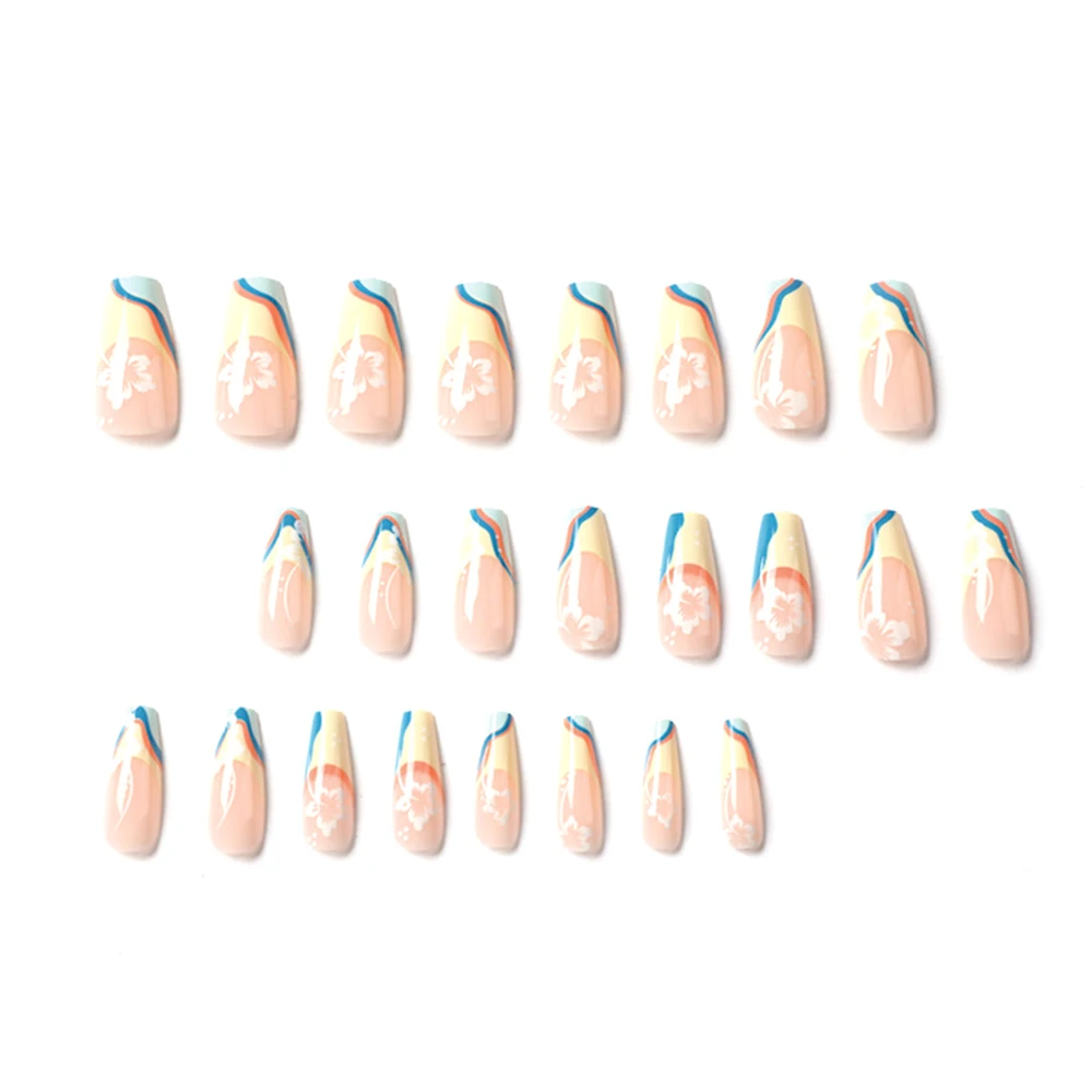 

24 шт синие и желтые нажимные ногти уникальные модные ногти с рисунком для женщин