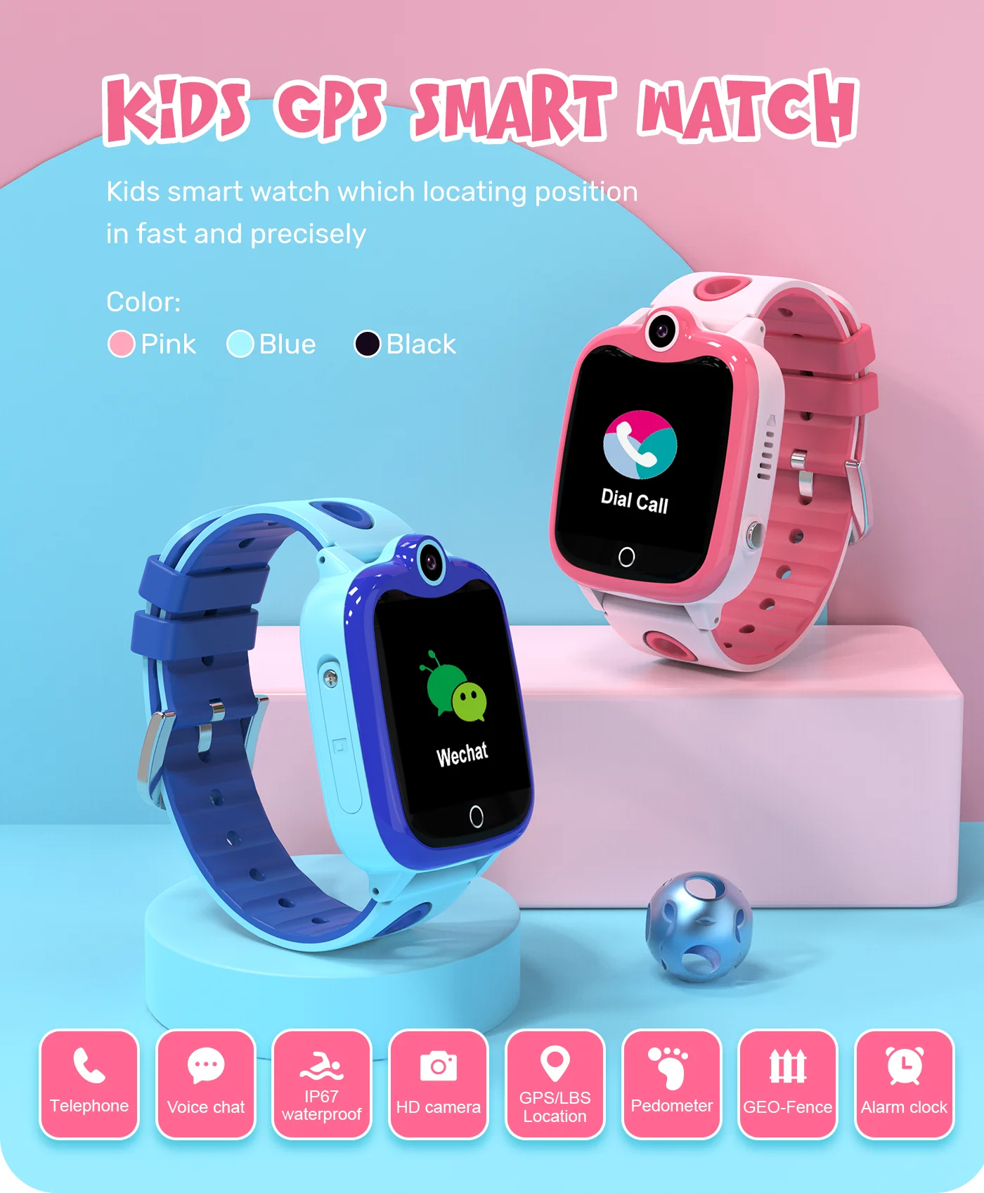 

Kids Smart Watch Phone Waterproof IP67 Video Call SOS GPS+ LBS WIFI Location Tracker Remote Monitor Children Watch Photo Gift 2G
