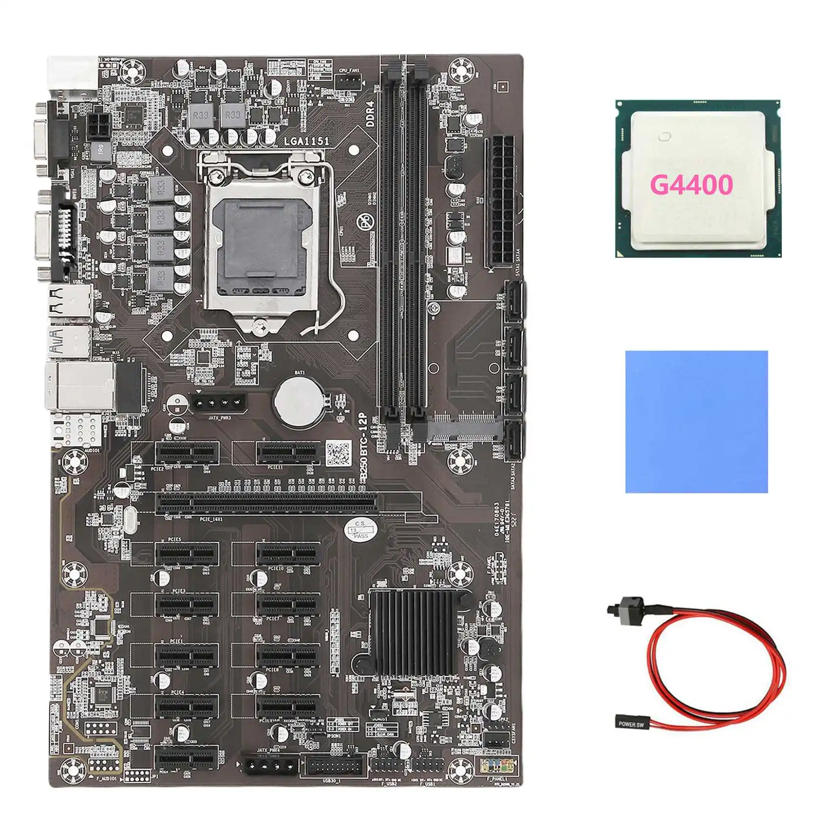 

Материнская плата B250B ETH для майнинга + процессор G4400 + термоподушка + кабель переключения LGA1151 DDR4 12x, слот для графической карты MSATA для майнинг...