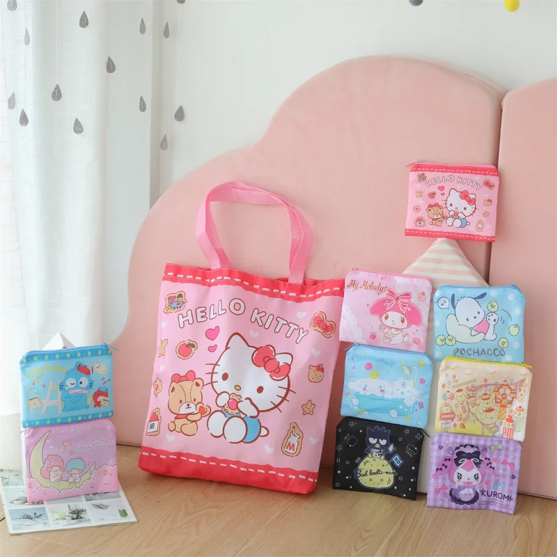 

Sanrioed Kawaii Cute My Melody Kt Cat Kuromi Cinnamoroll Purin Dog Foldable Handbag Cartoon Anime Portable Shopping Storage Bags