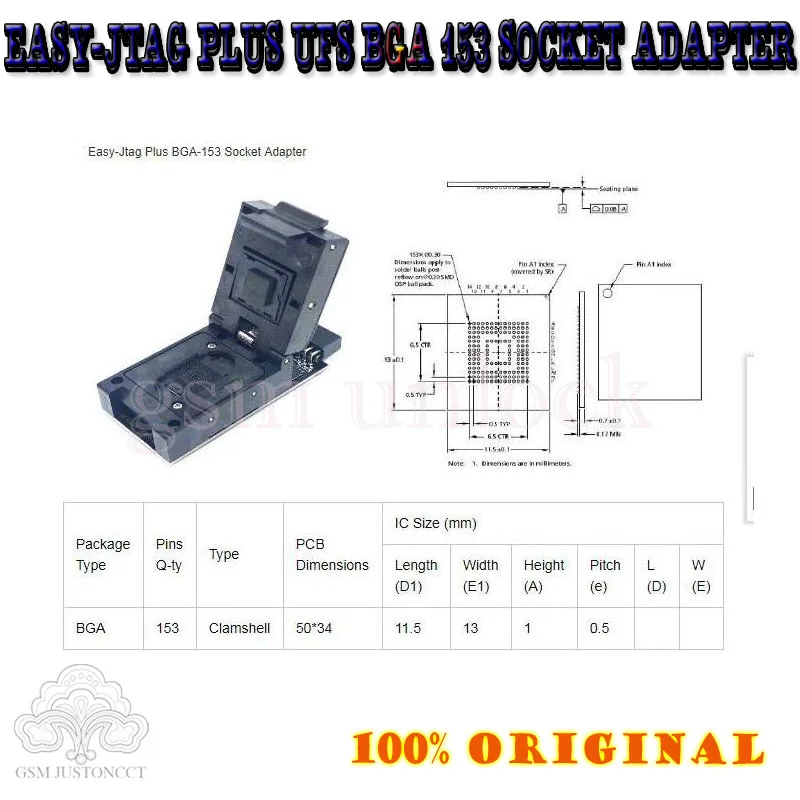 original new easy jtag plus box + emmc socket nand adapter ufs bga 153 95 |