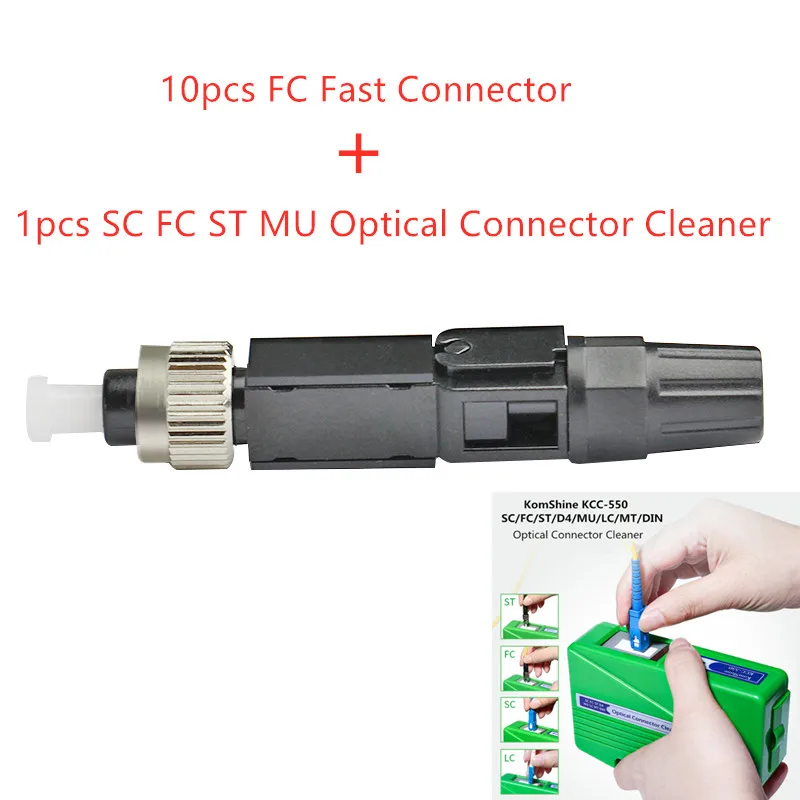 10 PCS SM Embedded FC UPC Fiber Optic Fast Connector FC adapter 0.3db with FC Connector Cleaner Cleaning Box Cleaning Tool