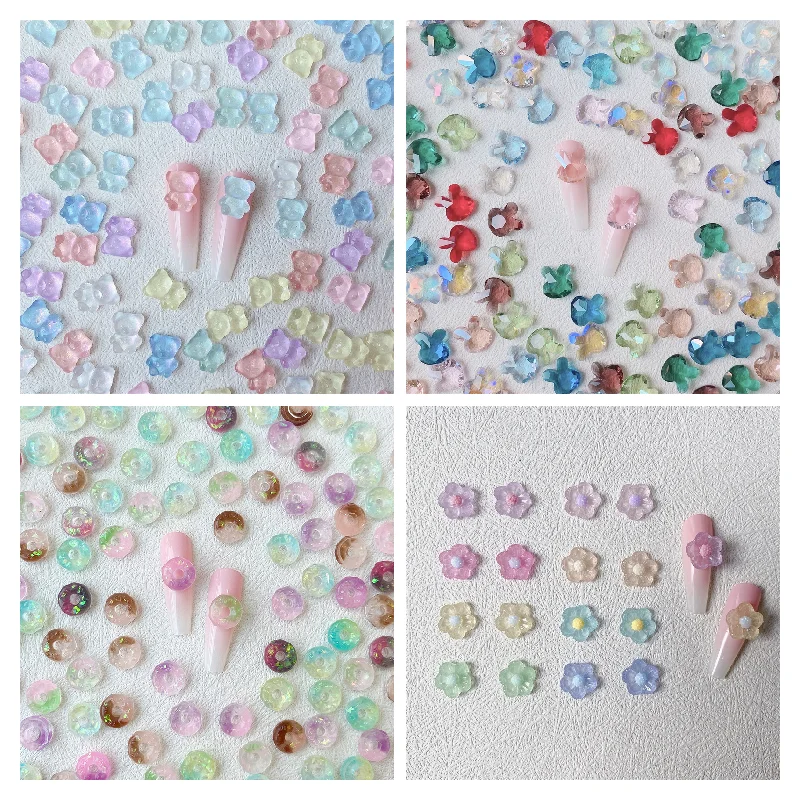 

20pcs 3D Luminous Cartoon Bear Nail Art Charms Kawaii Accessories Resin Nail Decoration Supplies Ice Transparent Nail Rhinestone