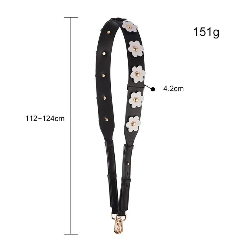 Bag Strap Fashion Vintage Gold Metal Flower Rivet Bag Strap Real Leather Shoulder Strap Women Replacement Bag Parts Accessories