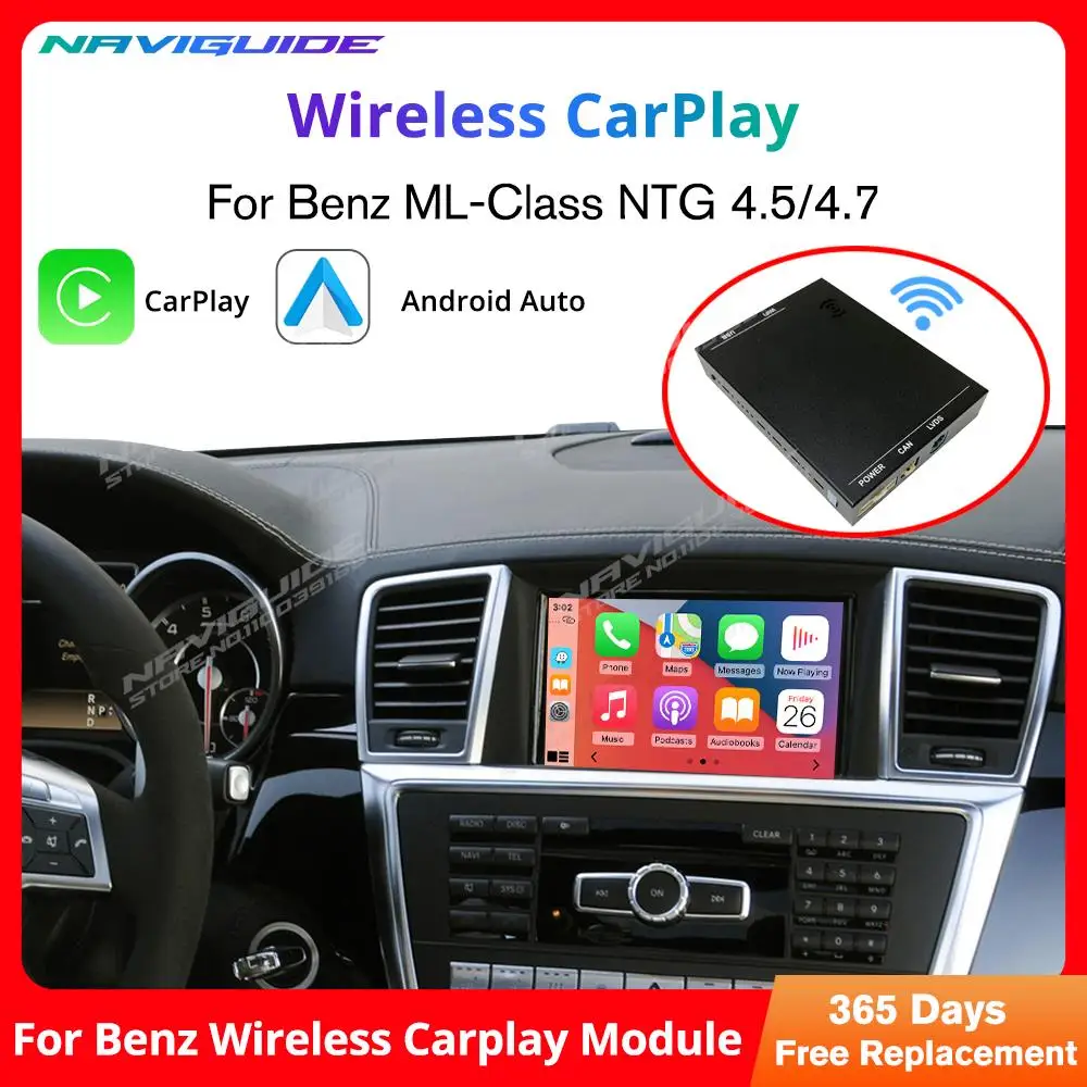 

NAVIGUIDE Wired To Wireless CarPlay Android Auto for Mercedes Benz ML W166 2012-2015 with Mirror Link AirPlay Functions