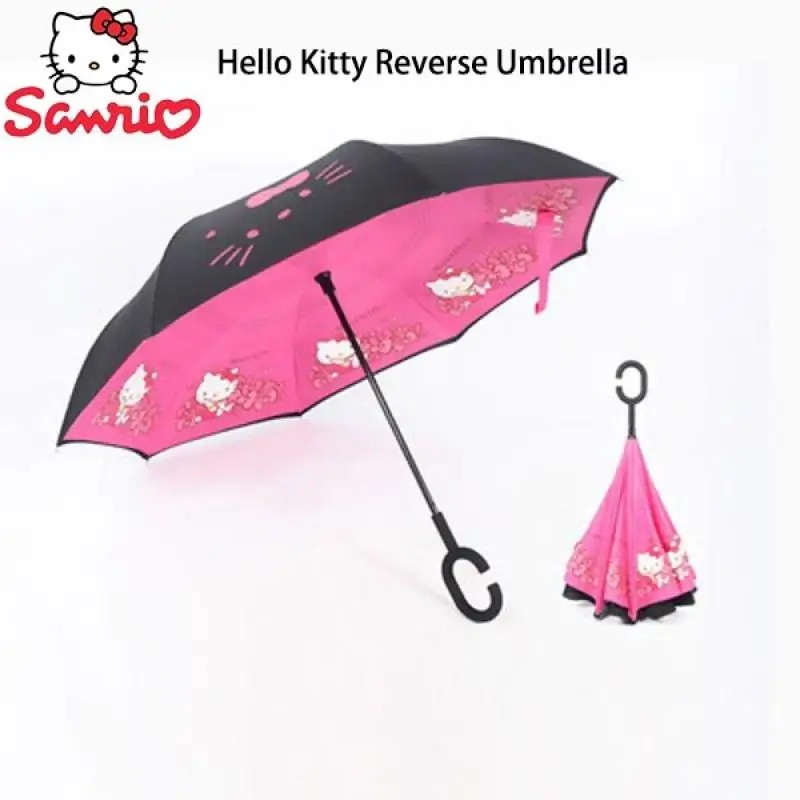 

Sanrio Hello Kitty Reverse Umbrella Standable Hands-Free Long Handle Creative Double Layer Sunscreen Durable Portable Child Gift